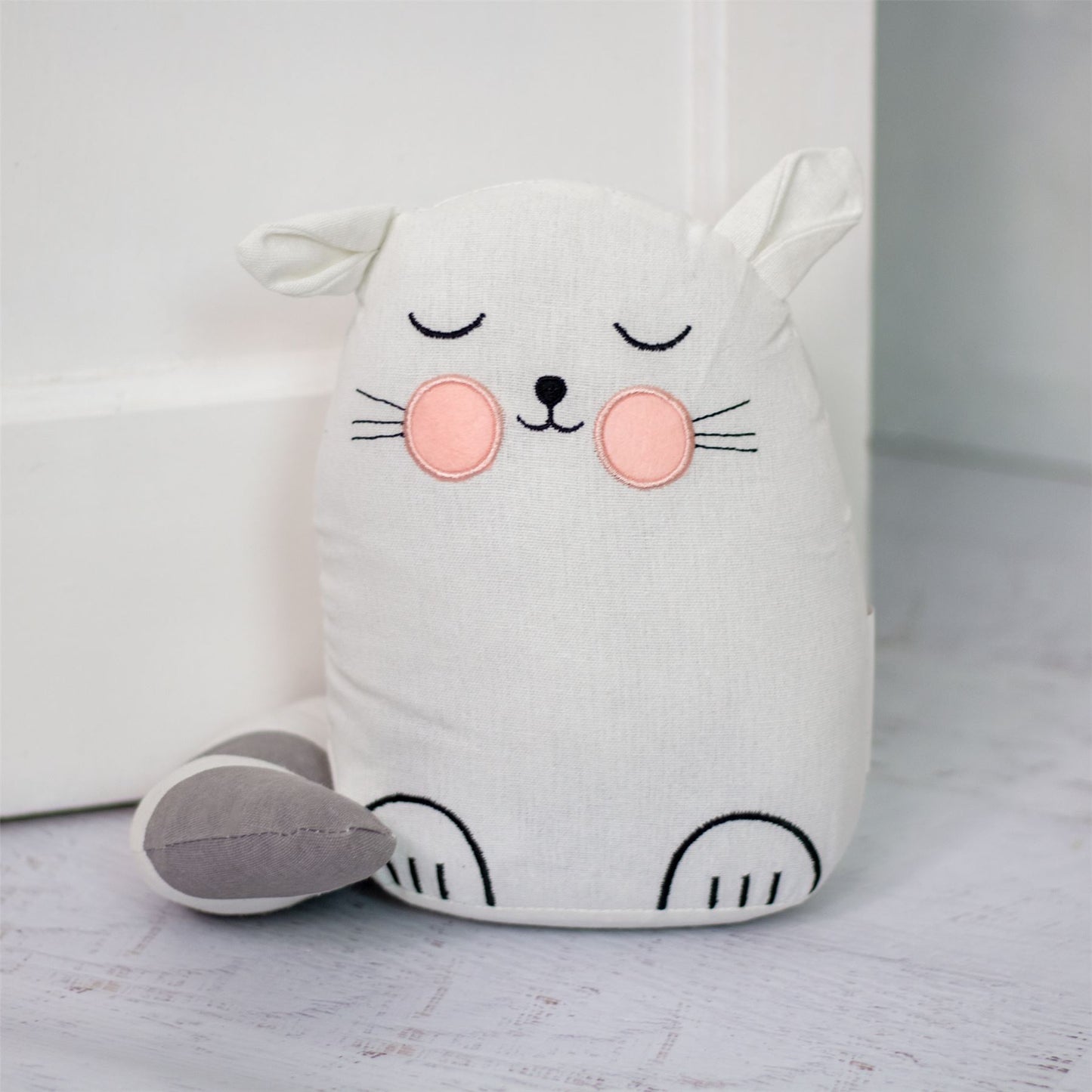 Childrens Fabric Cat Doorstop | Kids Cat Doorstops Animal Door Stopper - White