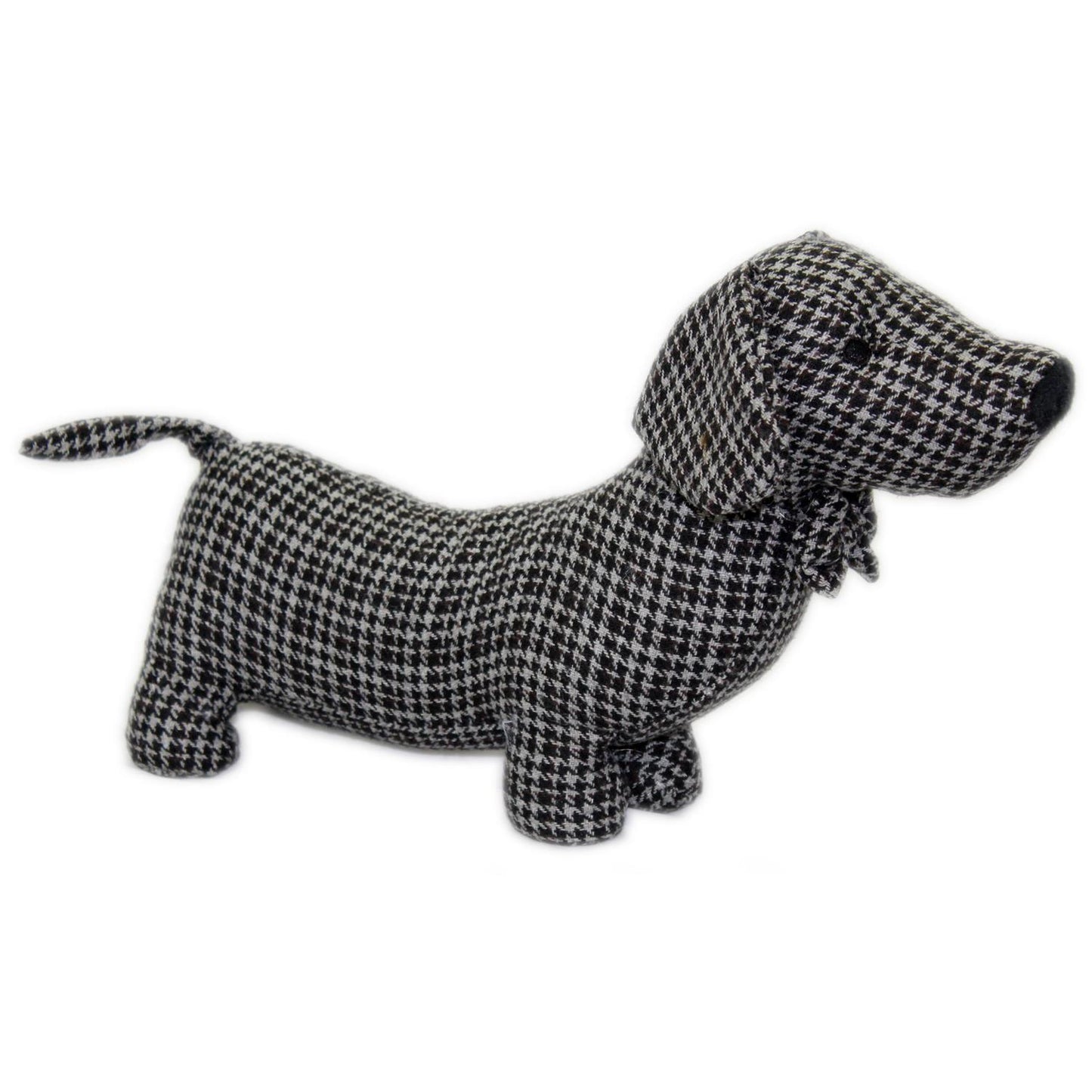 Herringbone Fabric Sausage Dog Doorstop 35Cm ~ Black Dachshund Puppy Dog Door Stop