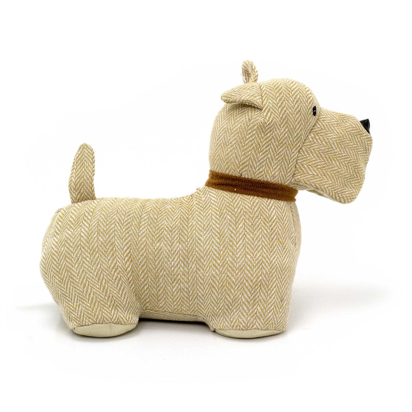 Scottie Dog Doorstop Herringbone Fabric Dog Shaped Door Stop Animal - Toffee