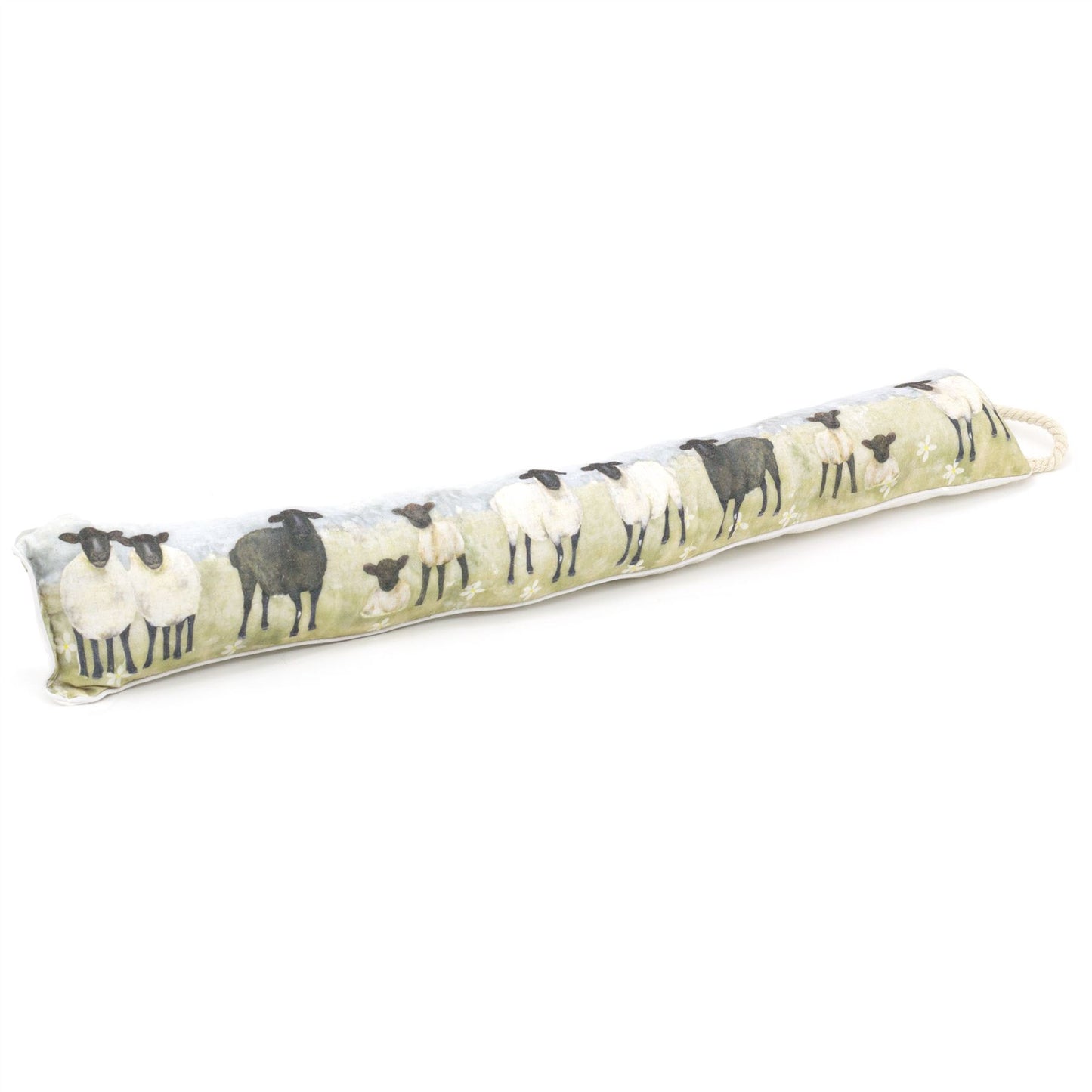 94cm Countryside Sheep Flock Fabric Door Draught Excluder | Meadow Draft Excluder Door Cushion | Draft Insulator Door Draught Cushion