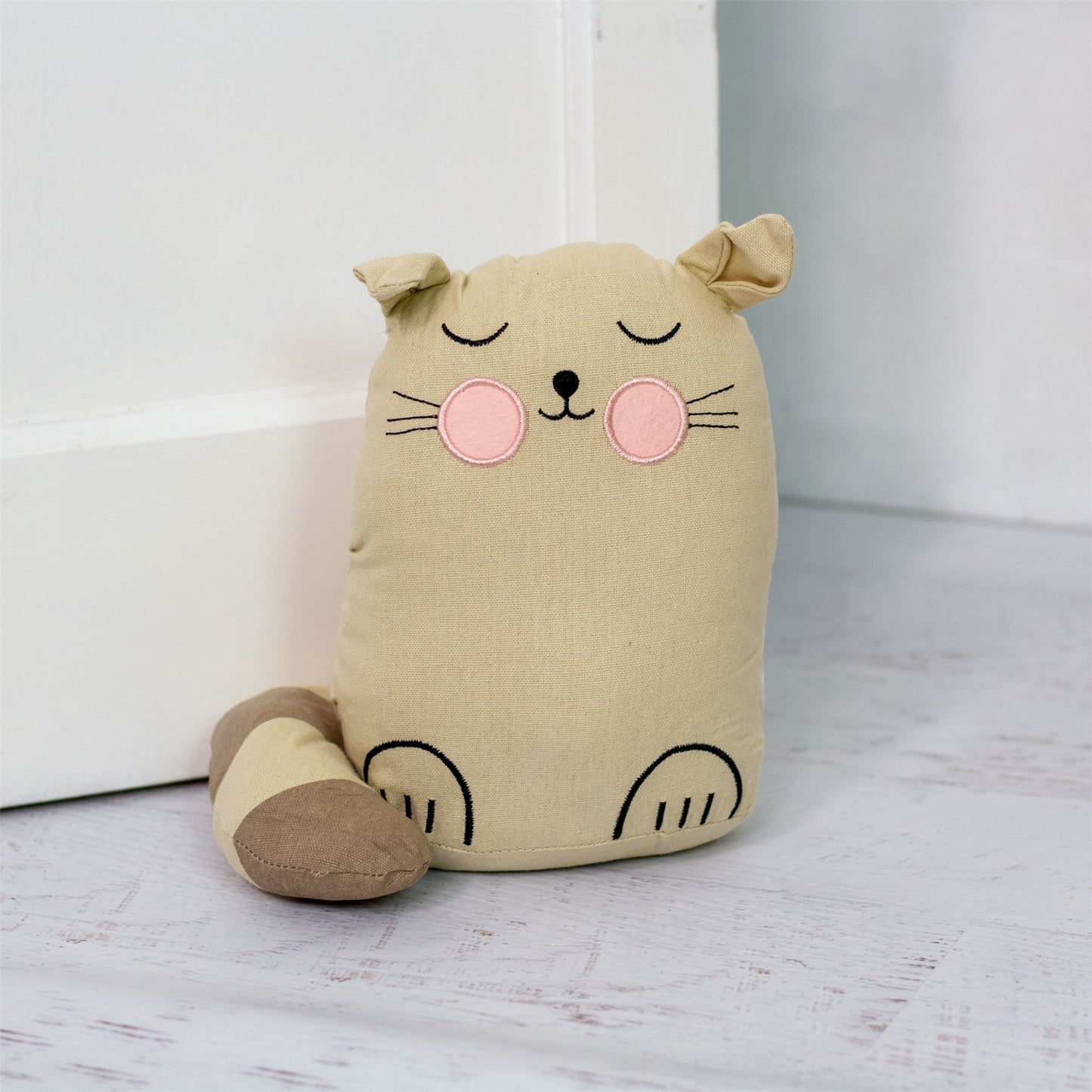 Childrens Fabric Cat Doorstop | Kids Cat Doorstops Animal Door Stopper - Beige