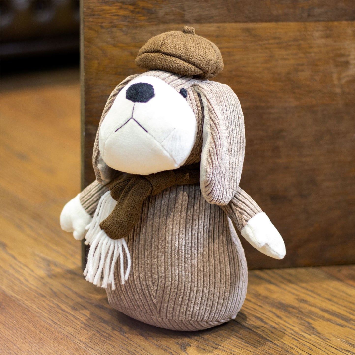 Corduroy Beagle Dog Doorstop | Beagle With Hat Ribbed Fabric Animal Door Stop