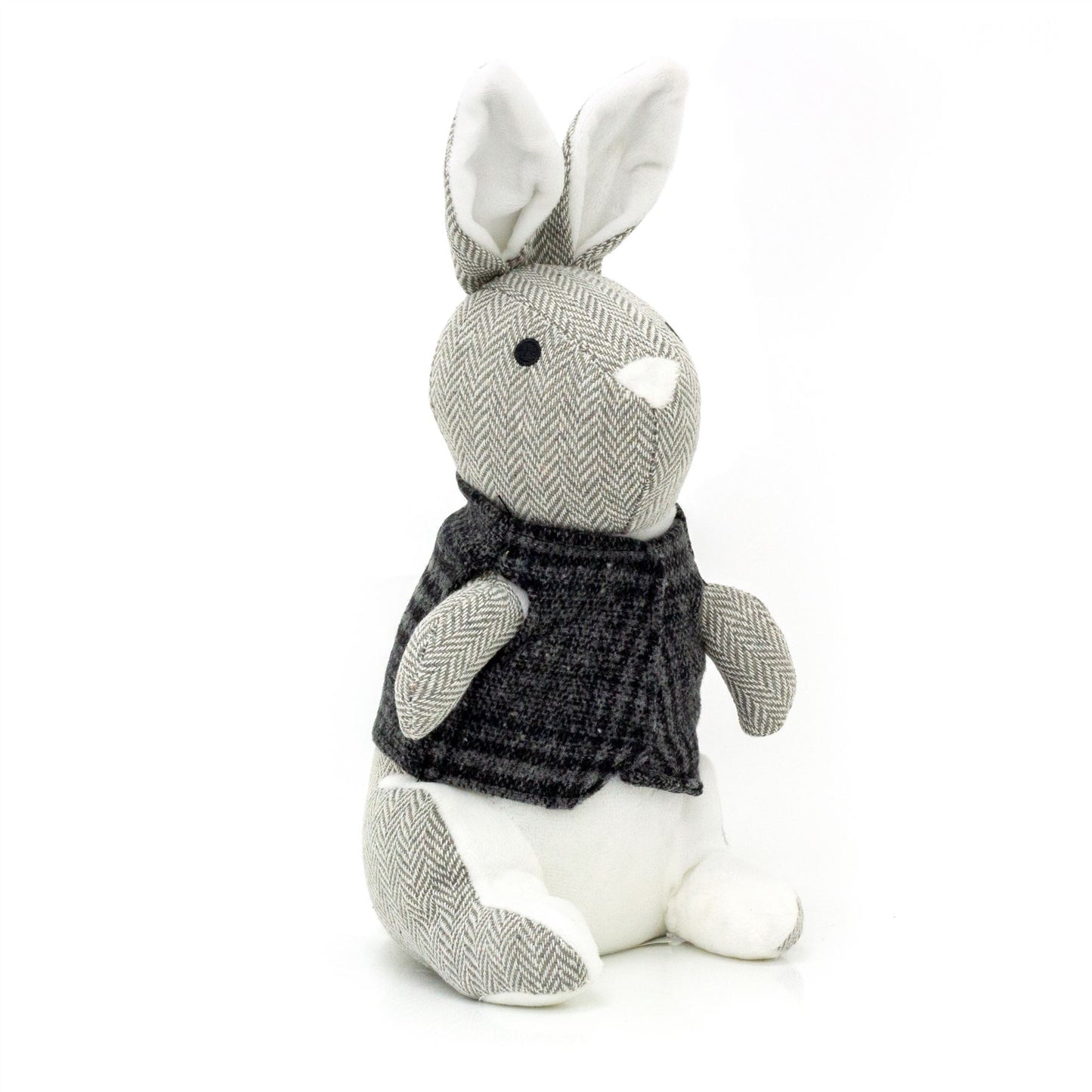 Herringbone Rabbit Door Stop Novelty Fabric Animal Doorstop Hare Door Stopper - Grey