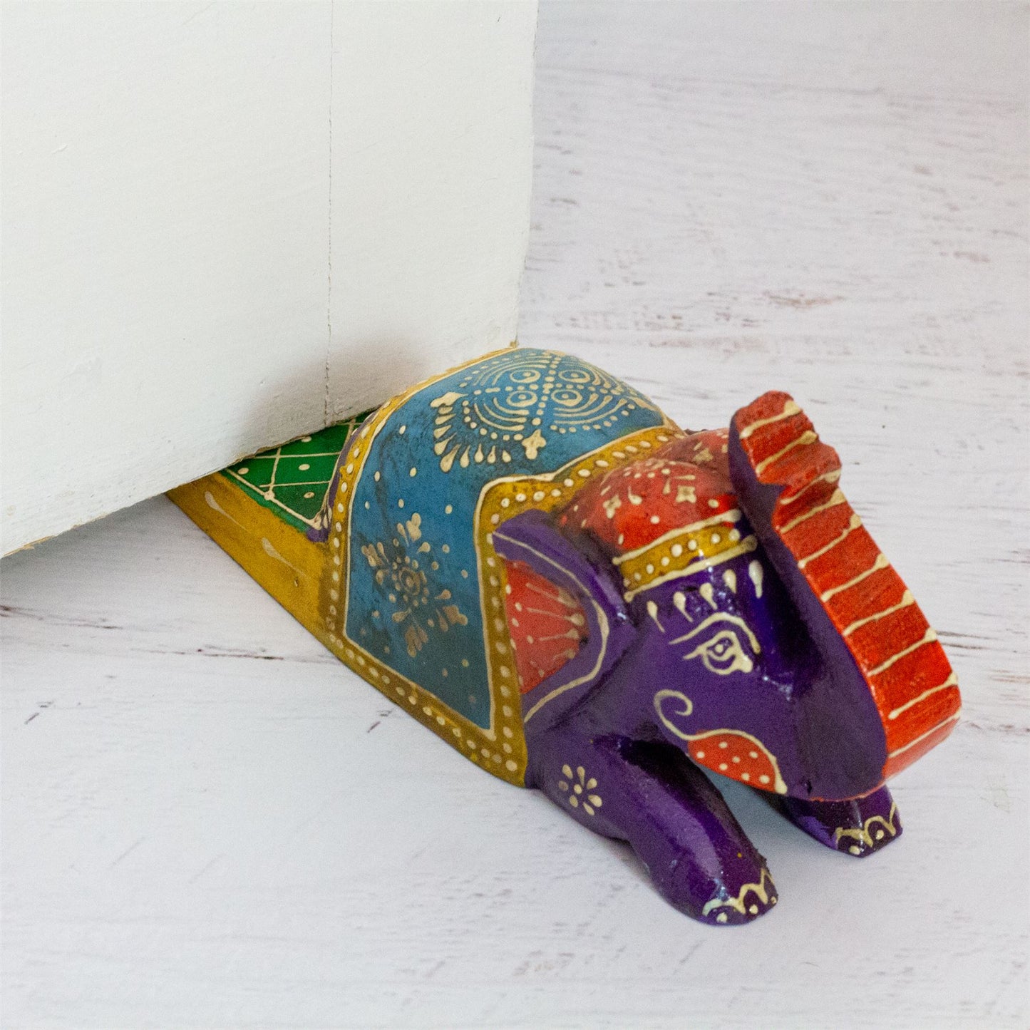 Wooden Elephant Doorstop Wedge | Mango Wood Decorative Animal Door Stopper Wedge