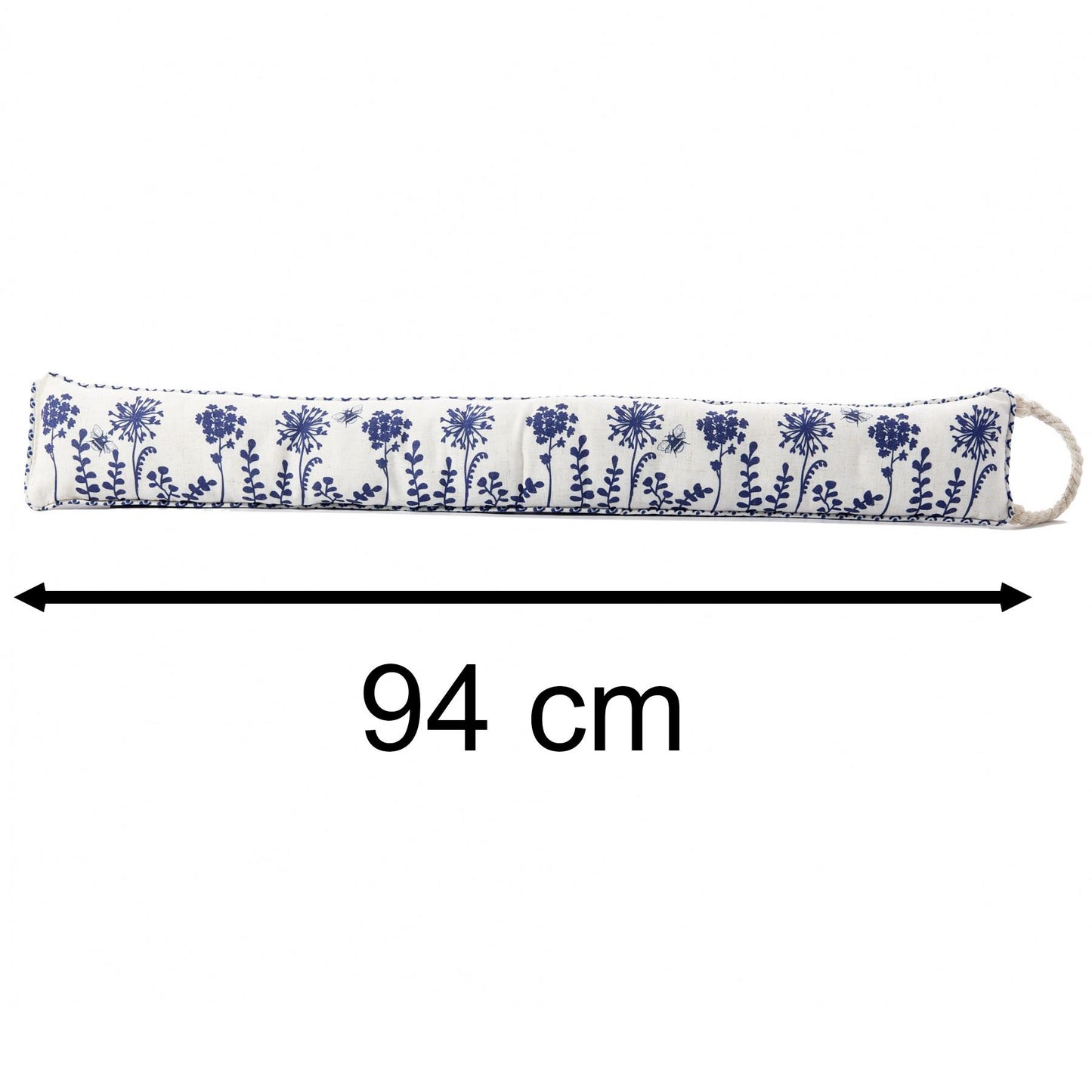 Botanical Fabric Door Draught Excluder | Flora & Fauna Indigo Flower Bee - 94cm