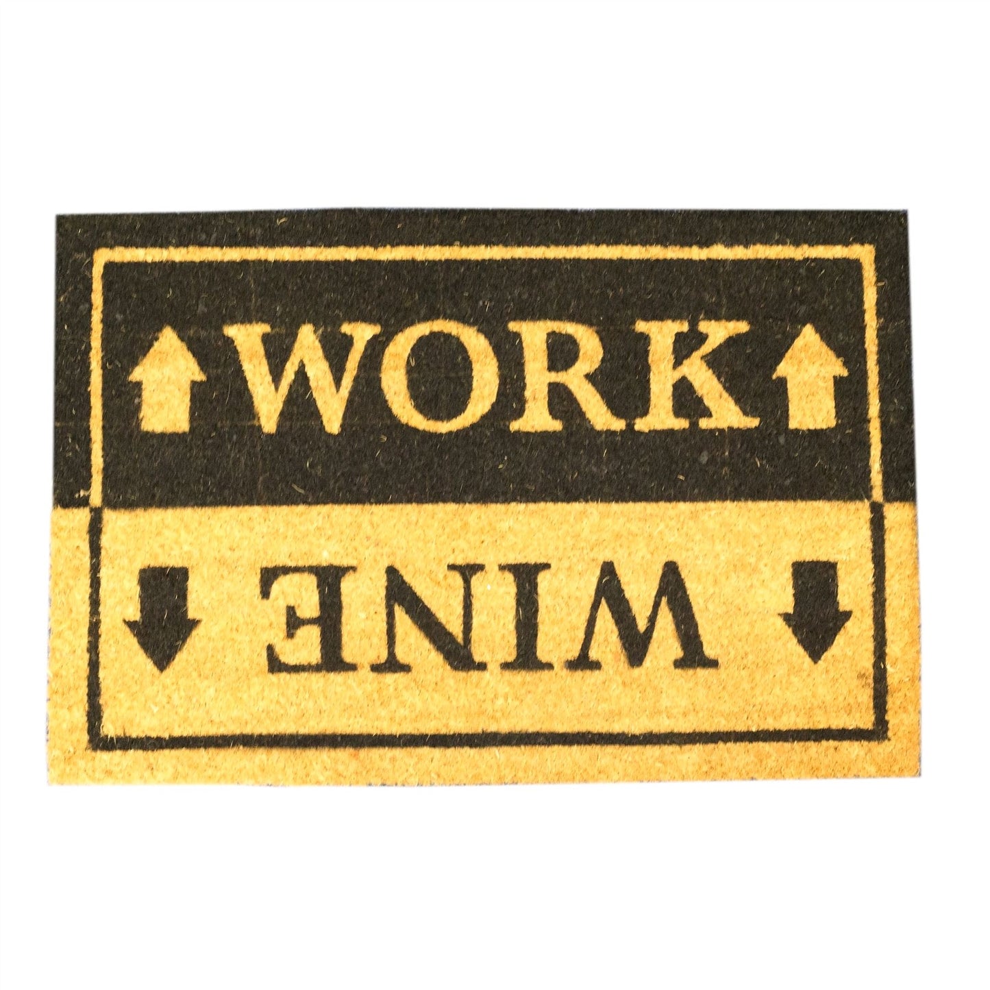 Work and Wine Doormat | Funny 60x40cm Rectangular Entrance Door Mat | Non-slip Pvc Backed Natural Coir Doormat