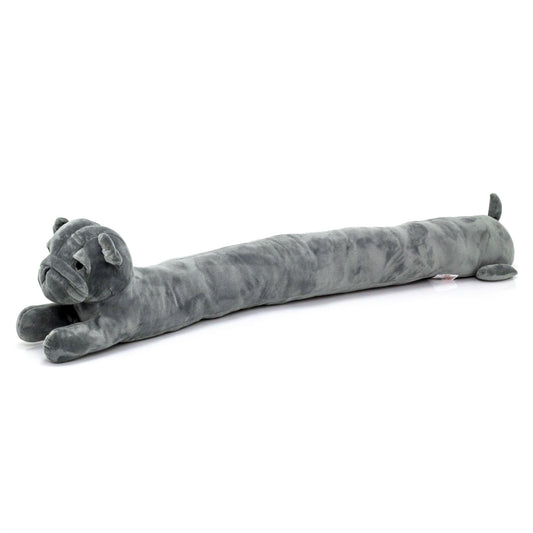 88cm Pug Draught Excluder | Plush Fabric Dog Shaped Door Draft Excluder - Grey