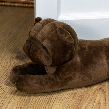 88cm Pug Draught Excluder | Plush Fabric Dog Shaped Door Draft Excluder - Brown