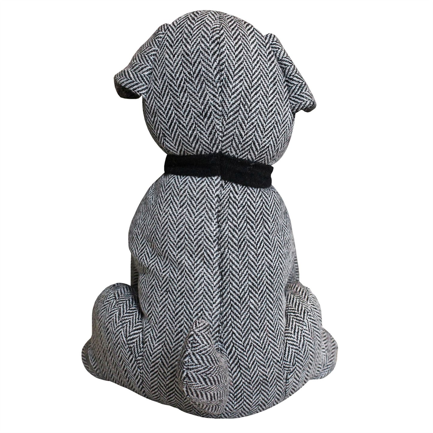Monty Grey Herringbone Dog Doorstop | Novelty Fabric Dog Shaped Door Stop - 27cm