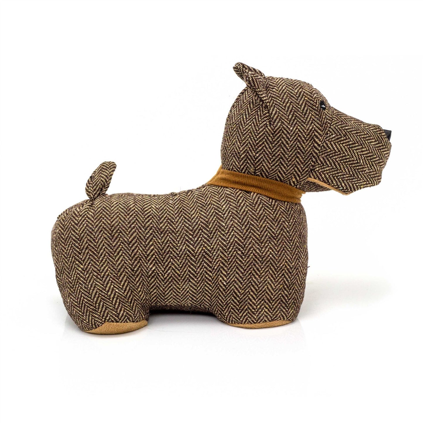 Scottie Dog Doorstop Herringbone Fabric Dog Shaped Door Stop Animal - Chocolate