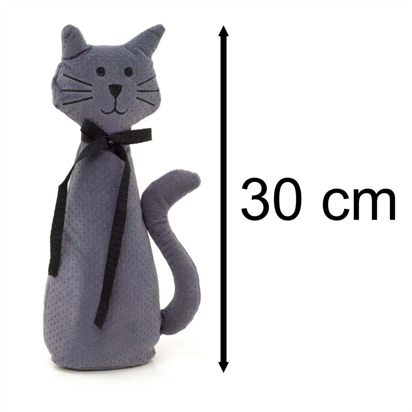 Velvet Cat Doorstop | Novelty Indoor Grey Cat Doorstops Animal Doorstop - 30cm