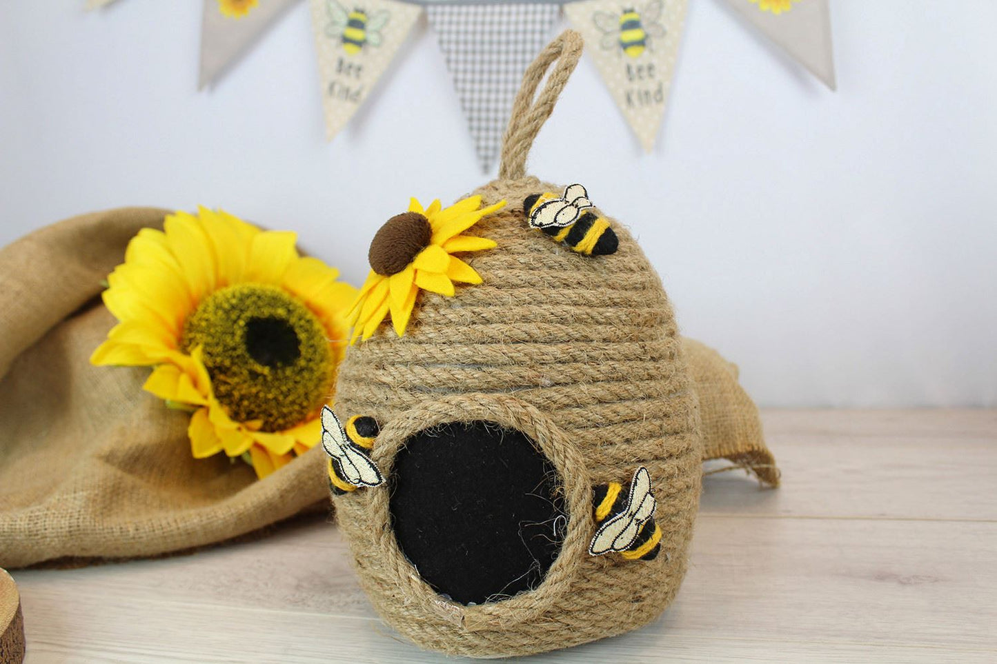 Rustic Beehive Coir Rope Doorstop | Honey Bee House Home Doorstopper | Novelty Bee Hive Door Stop With Handle