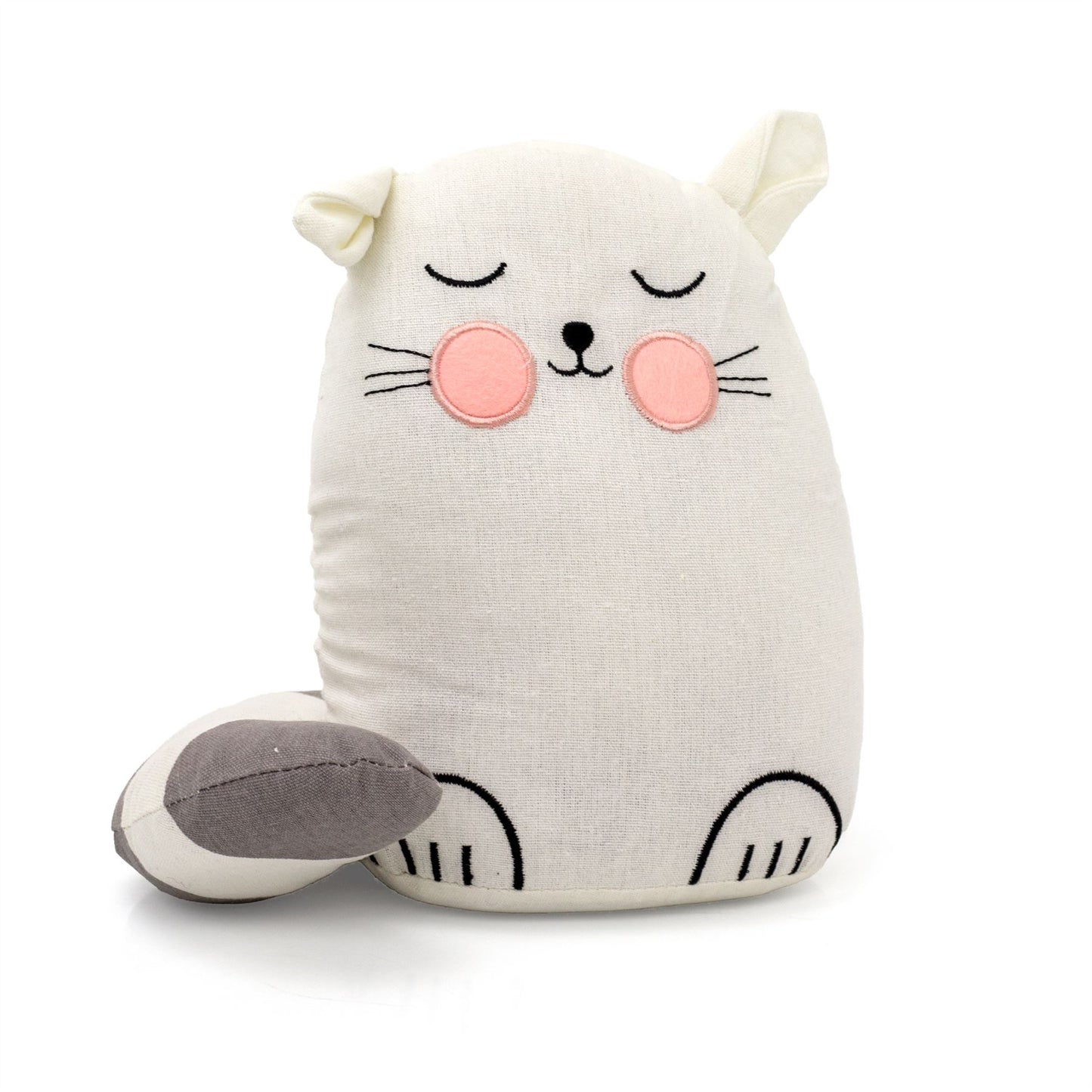 Childrens Fabric Cat Doorstop | Kids Cat Doorstops Animal Door Stopper - White