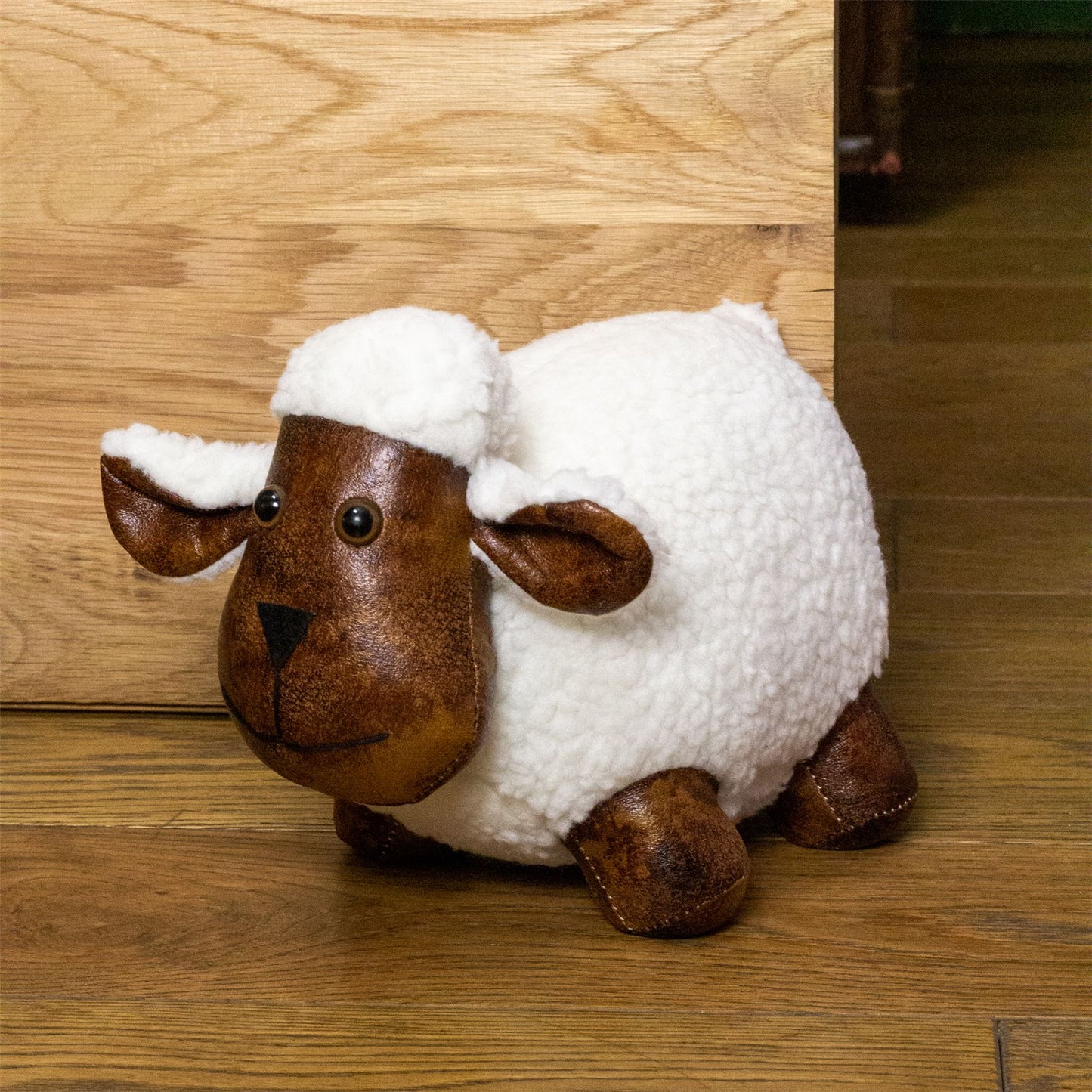 Bertie Sheep Doorstop | Faux Leather Weighted White Sheep Animal Door Stop 1.8kg