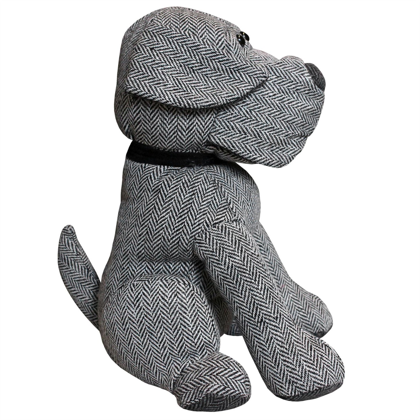 Monty Grey Herringbone Dog Doorstop | Novelty Fabric Dog Shaped Door Stop - 27cm