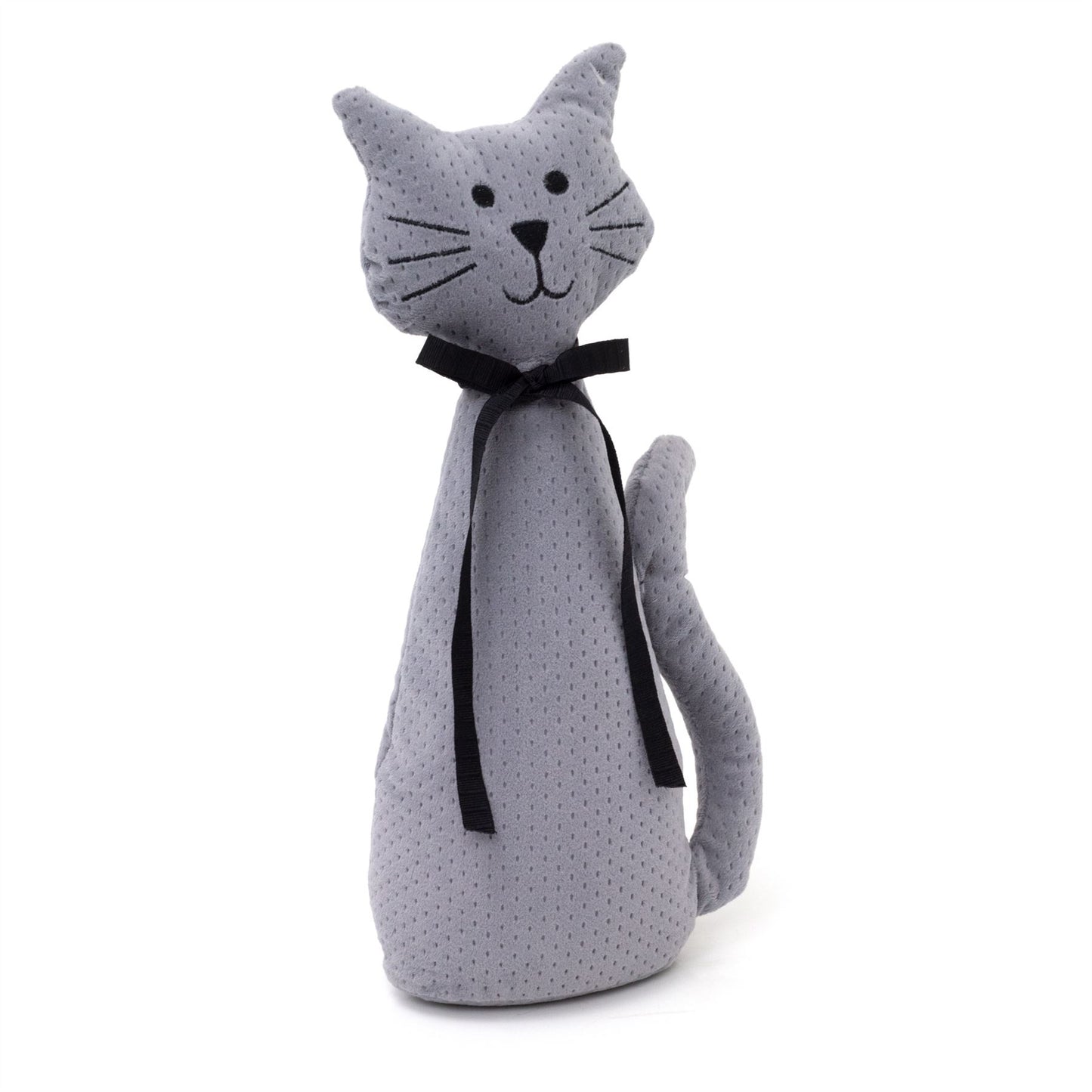 Velvet Cat Doorstop | Novelty Indoor Grey Cat Doorstops Animal Doorstop - 30cm