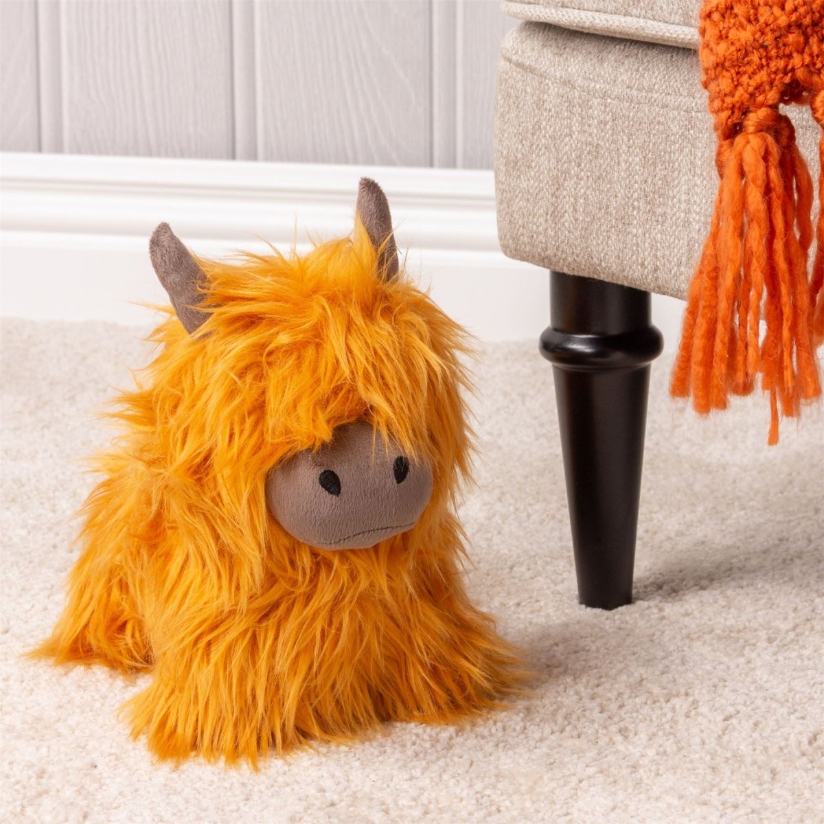 Bonnie Highland Cow Doorstop | Shaggy Orange Fabric Highland Cow Door Stop 24cm - Doorstop