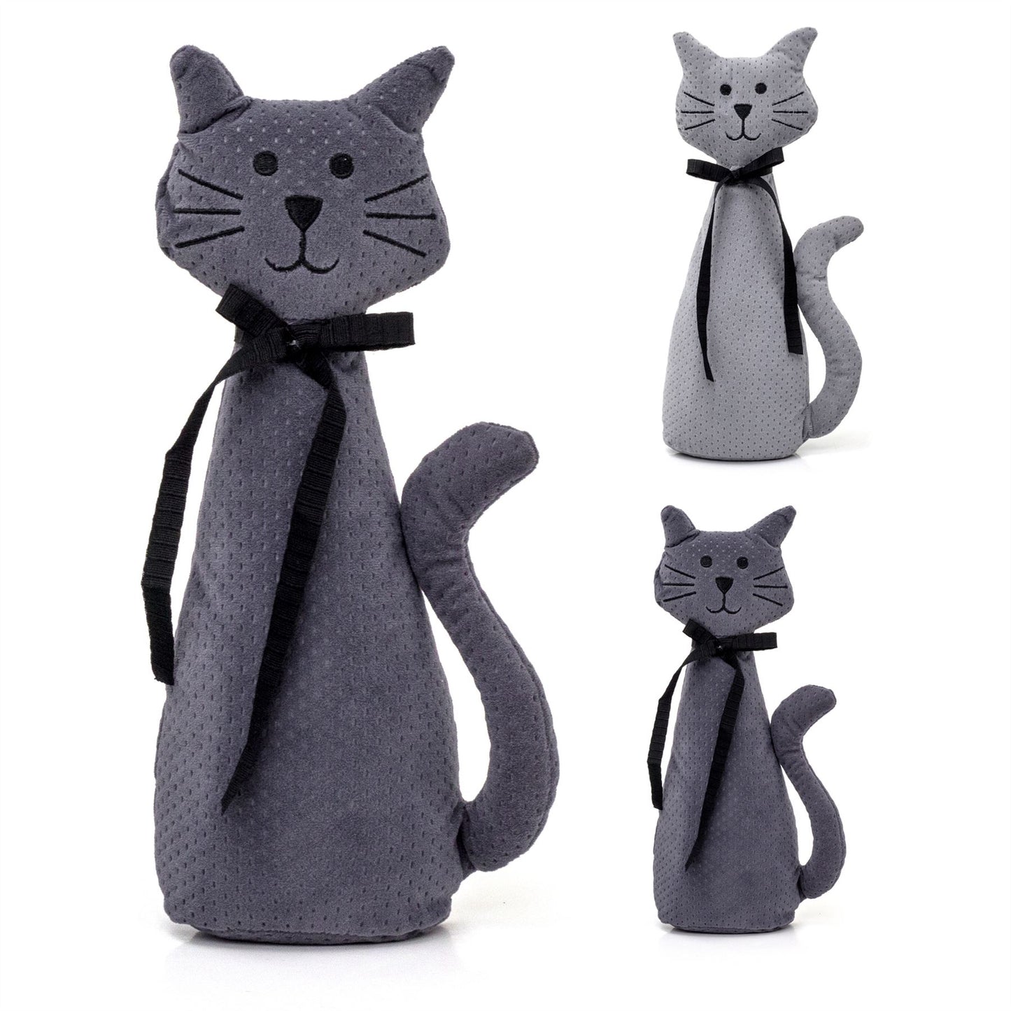 Velvet Cat Doorstop | Novelty Indoor Grey Cat Doorstops Animal Doorstop - 30cm