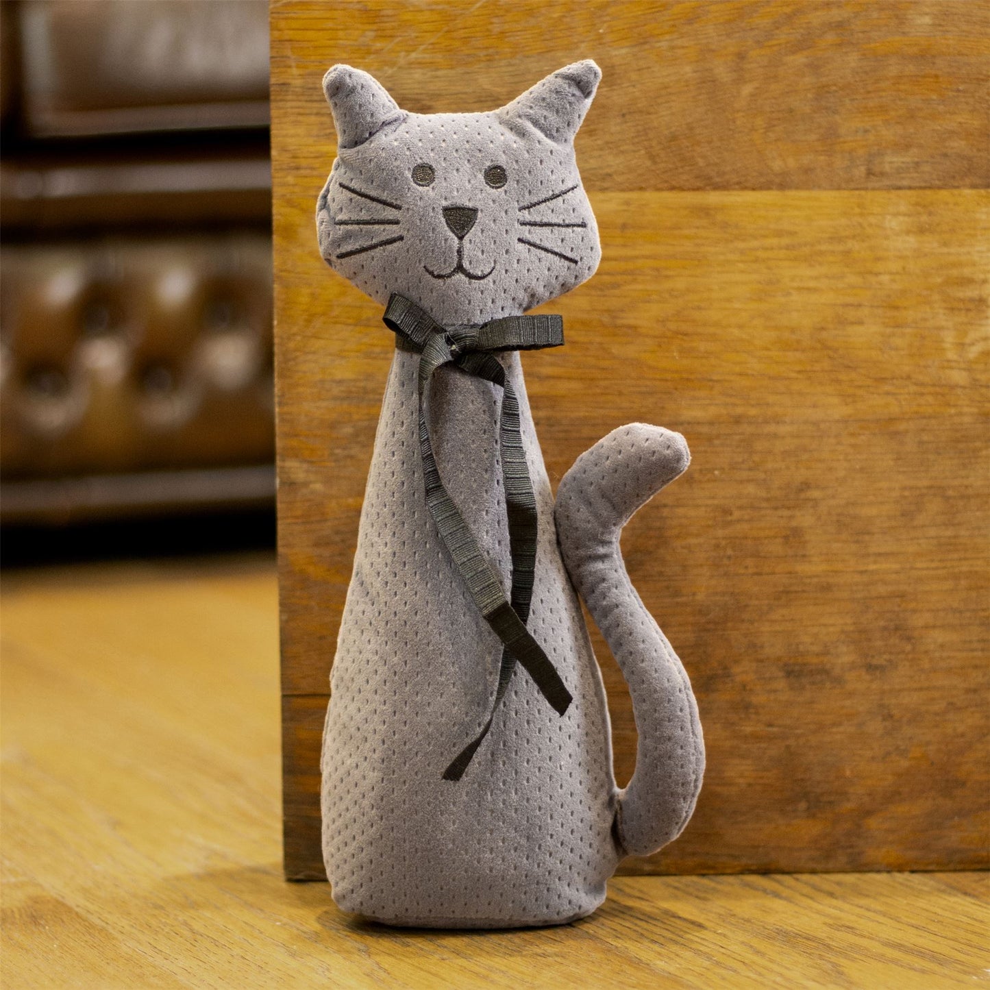 Velvet Cat Doorstop | Novelty Indoor Grey Cat Doorstops Animal Doorstop - 30cm