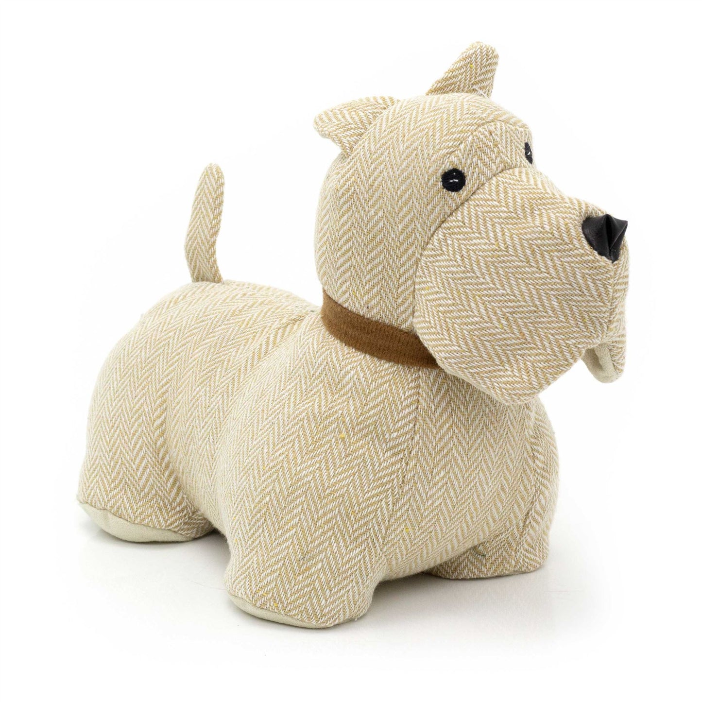 Scottie Dog Doorstop Herringbone Fabric Dog Shaped Door Stop Animal - Toffee