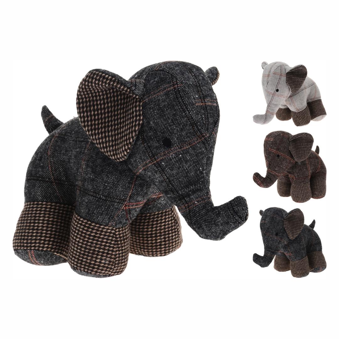 Textured Tartan Fabric Elephant Decorative Animal Novelty Doorstop - Colour Varies