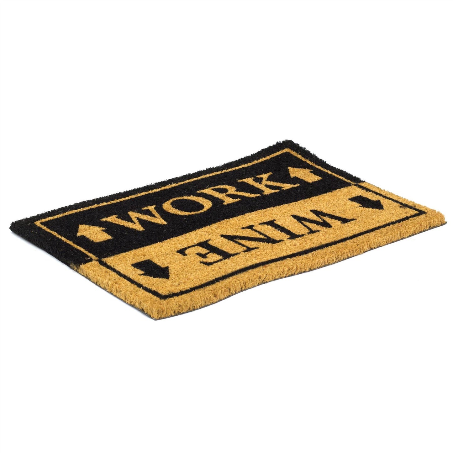 Work and Wine Doormat | Funny 60x40cm Rectangular Entrance Door Mat | Non-slip Pvc Backed Natural Coir Doormat