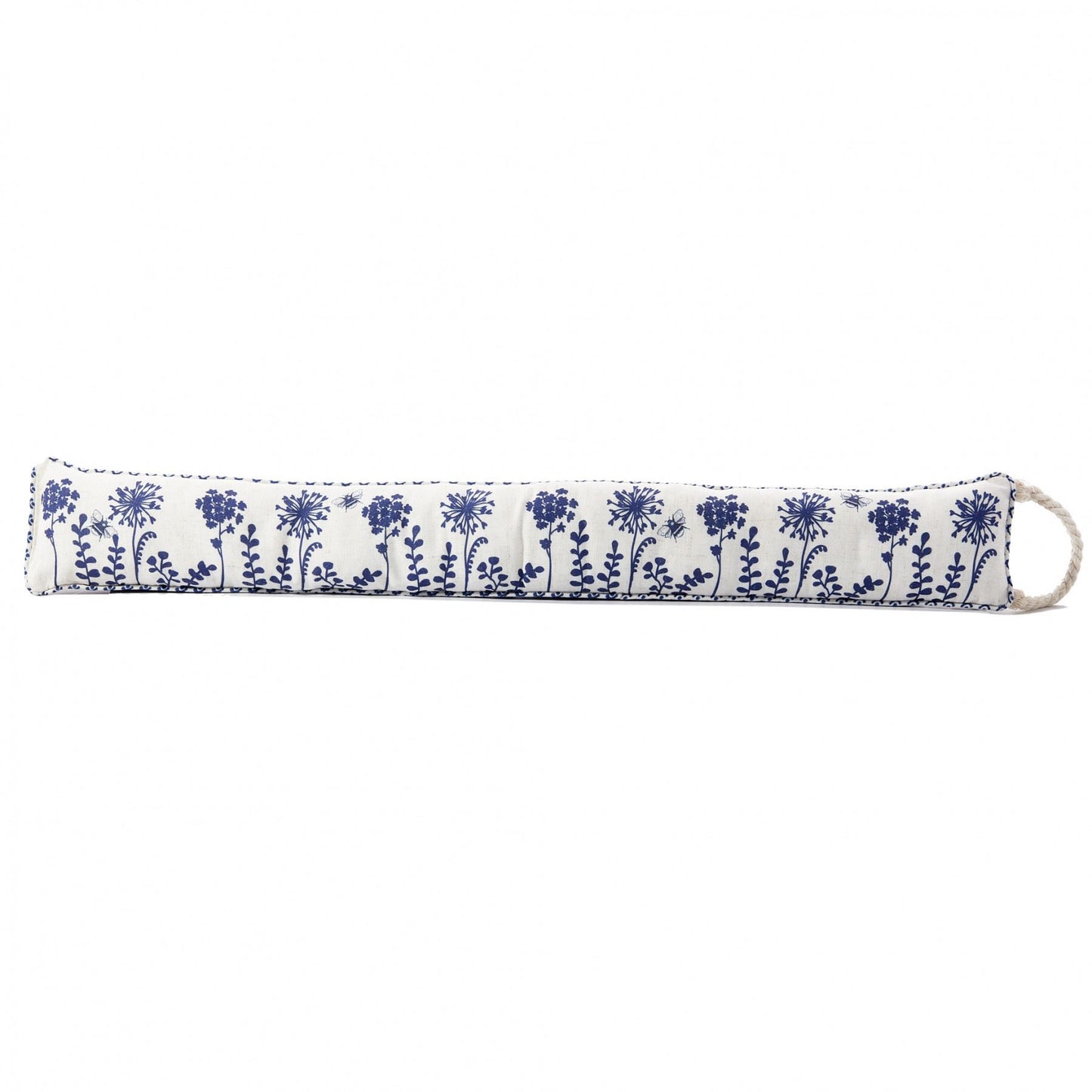 Botanical Fabric Door Draught Excluder | Flora & Fauna Indigo Flower Bee - 94cm