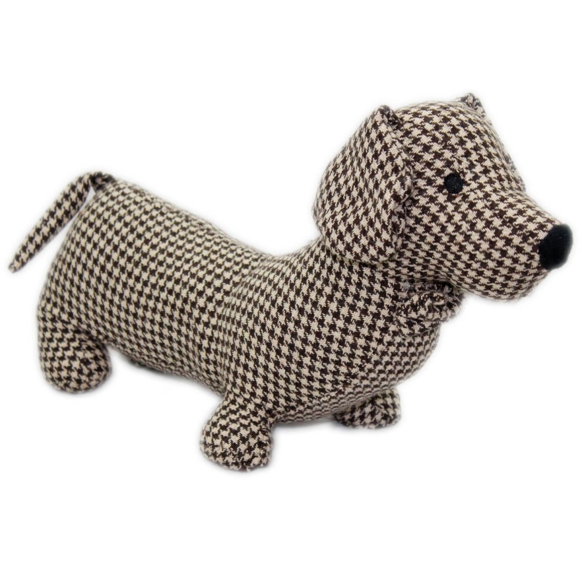 Herringbone Fabric Sausage Dog Doorstop 35Cm ~ Brown Dachshund Puppy Dog Door Stop - Doorstop