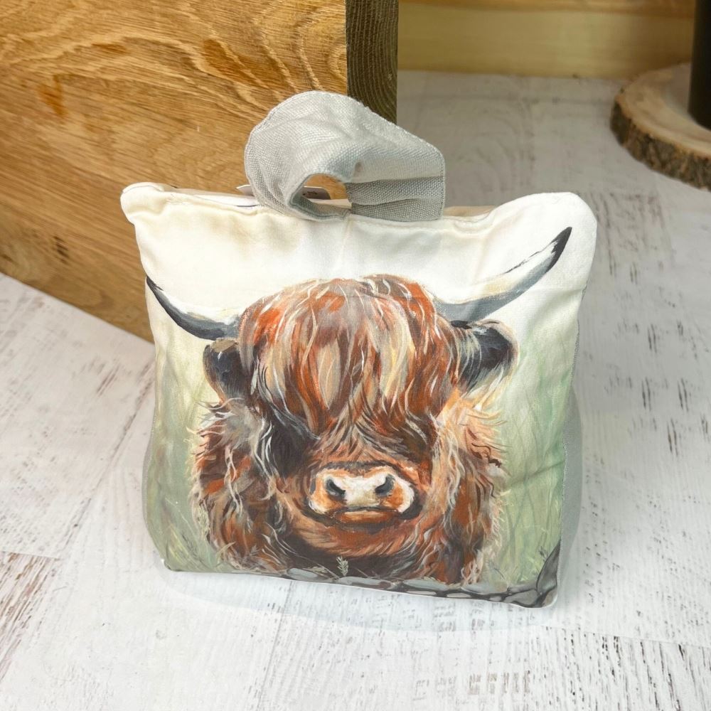 Highland Cow Doorstop | Decorative Fabric Animal Door Stop with Handle - 18cm - Doorstop