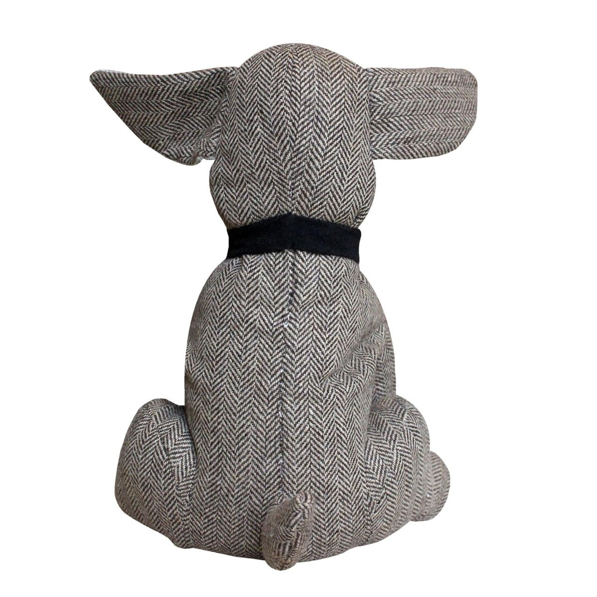 Hugo Mocha Herringbone Dog Doorstop | Novelty Fabric Dog Shaped Door Stop - 27cm - Doorstop