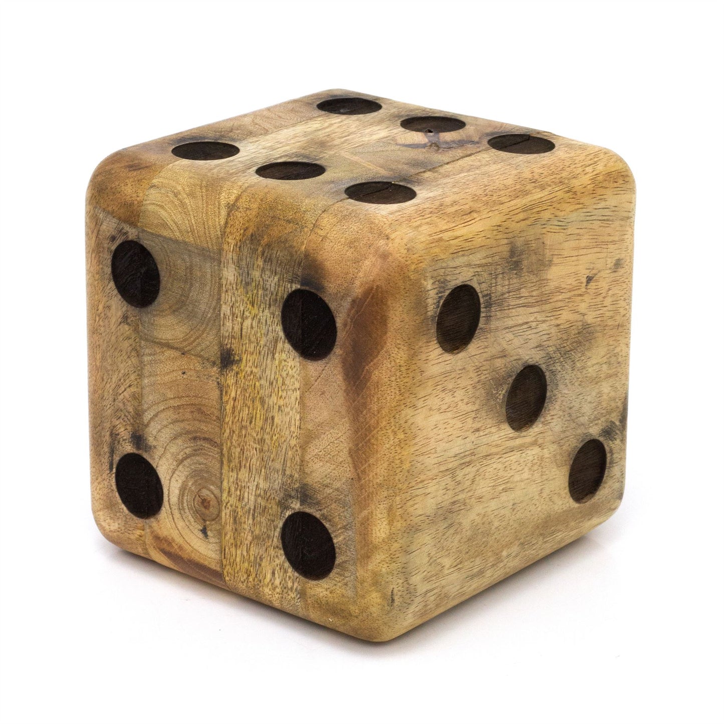 Mango Wood Dice Shaped Doorstop | Novelty Chunky Cube Wooden Door Stopper - 15cm