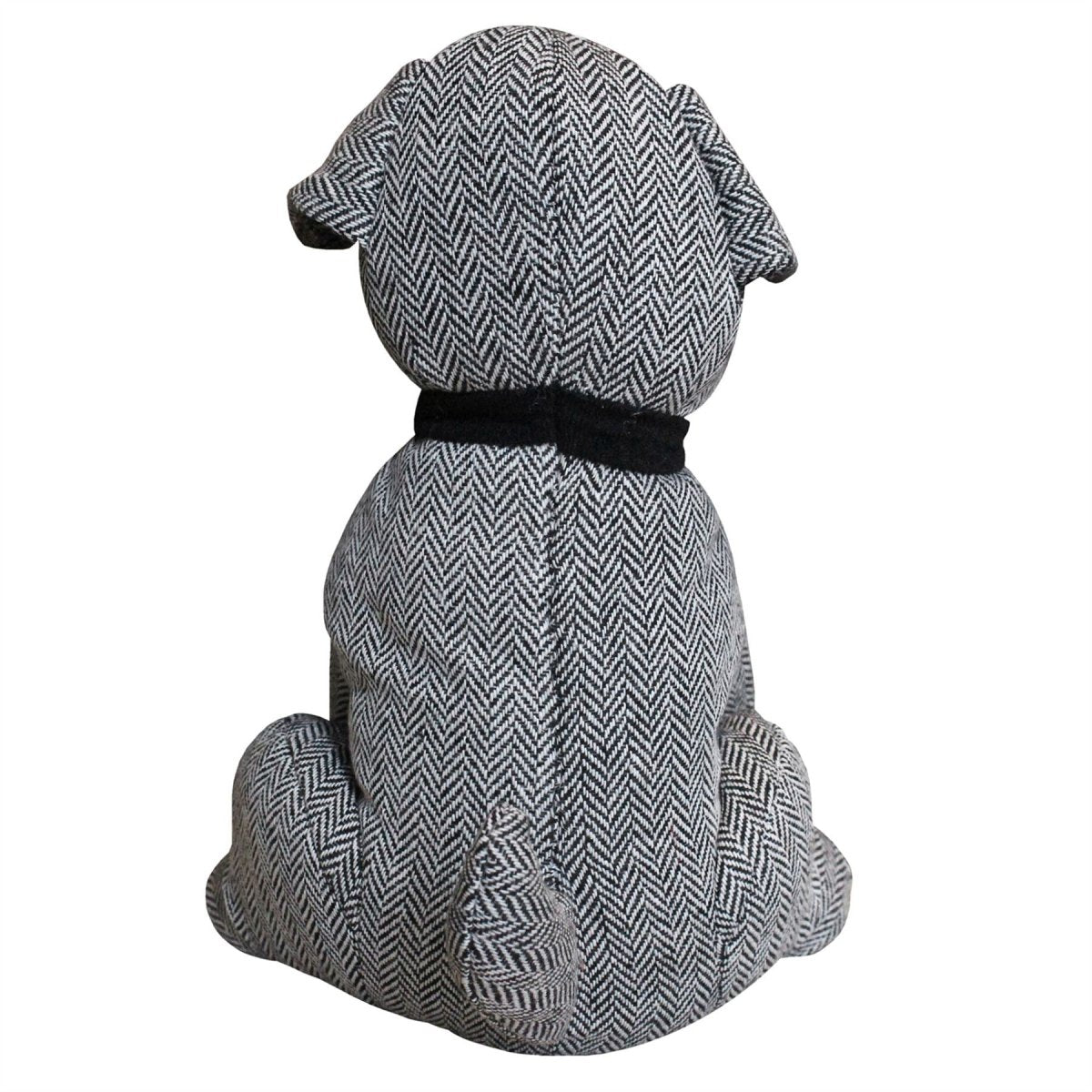 Monty Grey Herringbone Dog Doorstop | Novelty Fabric Dog Shaped Door Stop - 27cm - Doorstop