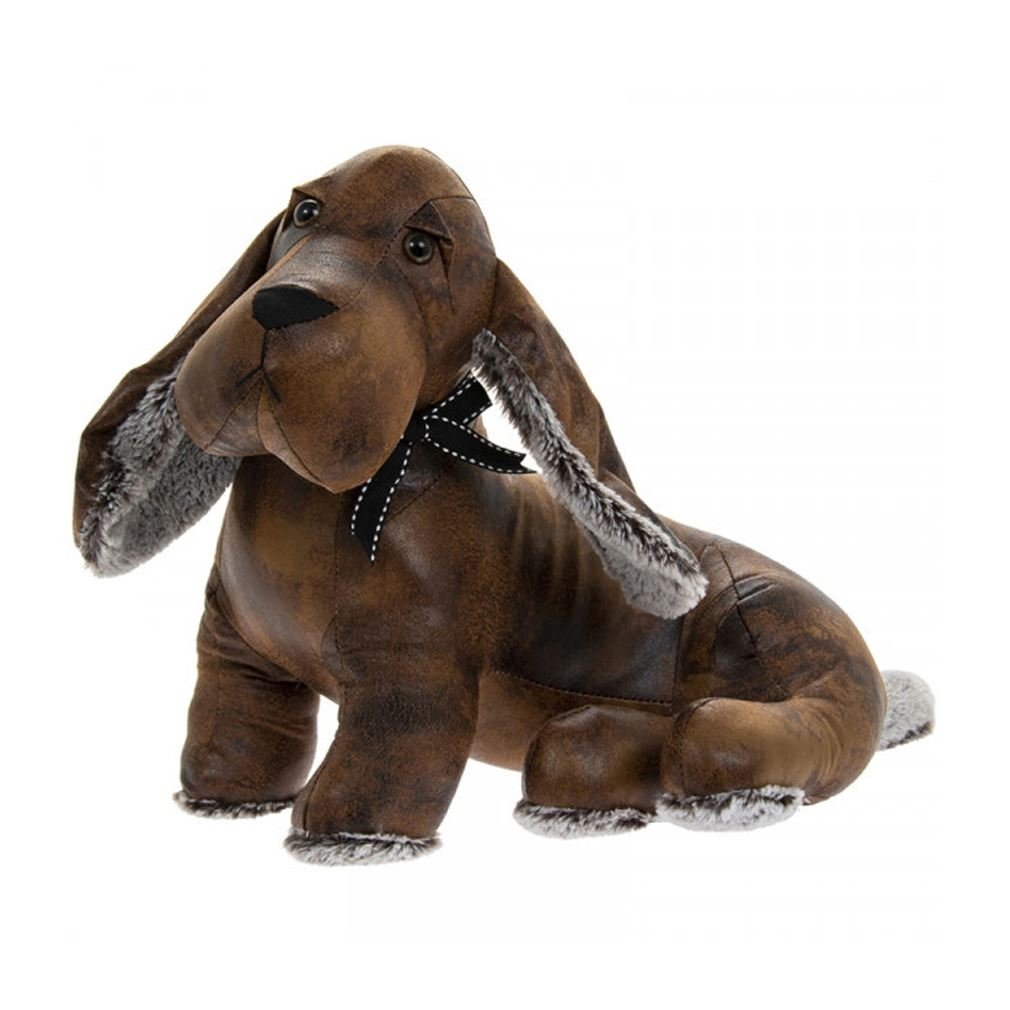 Roscoe Basset Hound Doorstop | Faux Leather Dog Shaped Animal Door Stop - 32cm - Doorstop