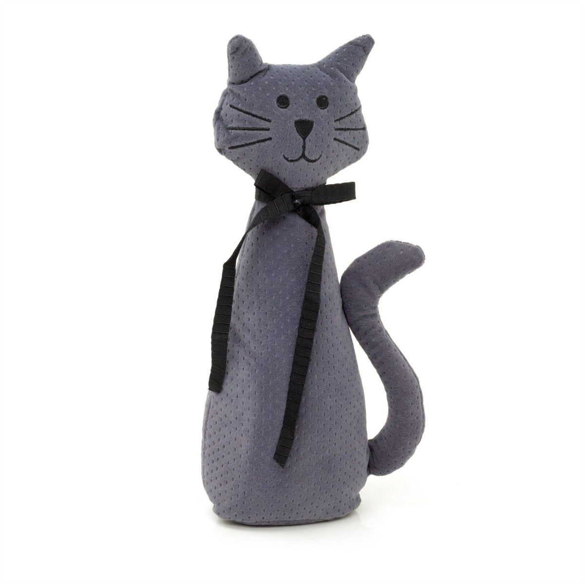 Velvet Cat Doorstop | Novelty Indoor Grey Cat Doorstops Animal Doorstop - 30cm - Doorstop
