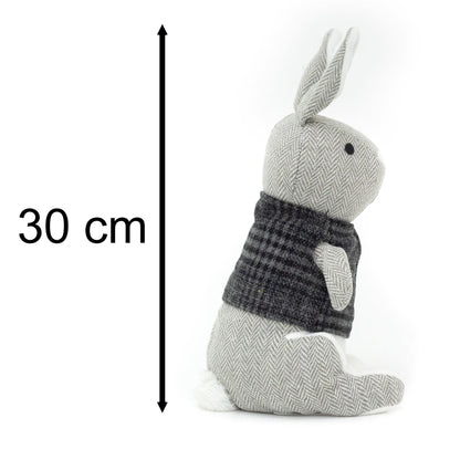 Herringbone Rabbit Door Stop Novelty Fabric Animal Doorstop Hare Door Stopper - Grey