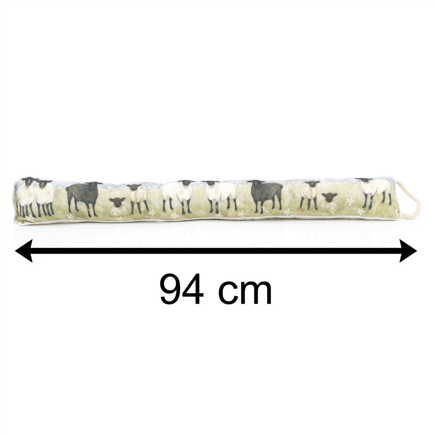 94cm Countryside Sheep Flock Fabric Door Draught Excluder | Meadow Draft Excluder Door Cushion | Draft Insulator Door Draught Cushion