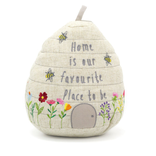 Floral Beehive Fabric Doorstop | Honey Bee House Doorstopper | Novelty Bee Door Stop With Handle