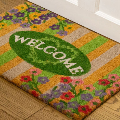 The Flower Shop Doormat | Non-slip Pvc Backed Natural Coir Doormat - 60x40cm