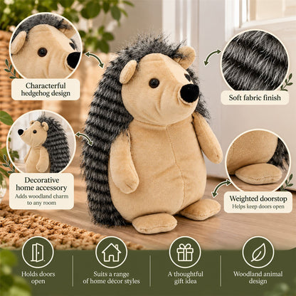 Hazel the Hedgehog Fabric Doorstop, Brown Animal Door Stopper, 22 cm