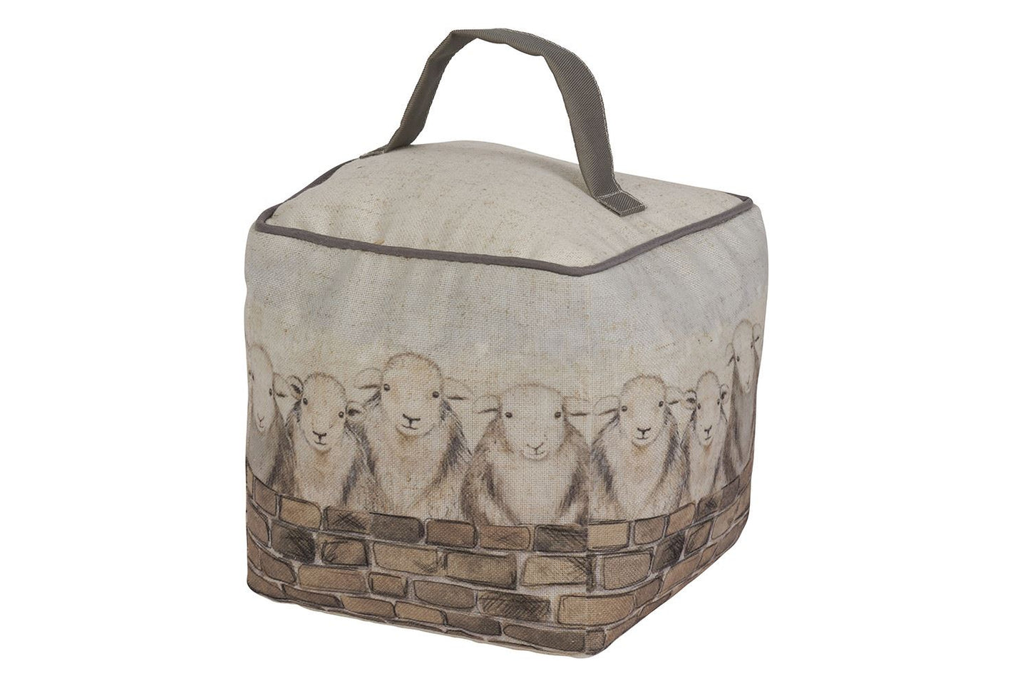 Farmyard Country Sheep Flock Fabric Cube Doorstop - Square Animal Door Stop