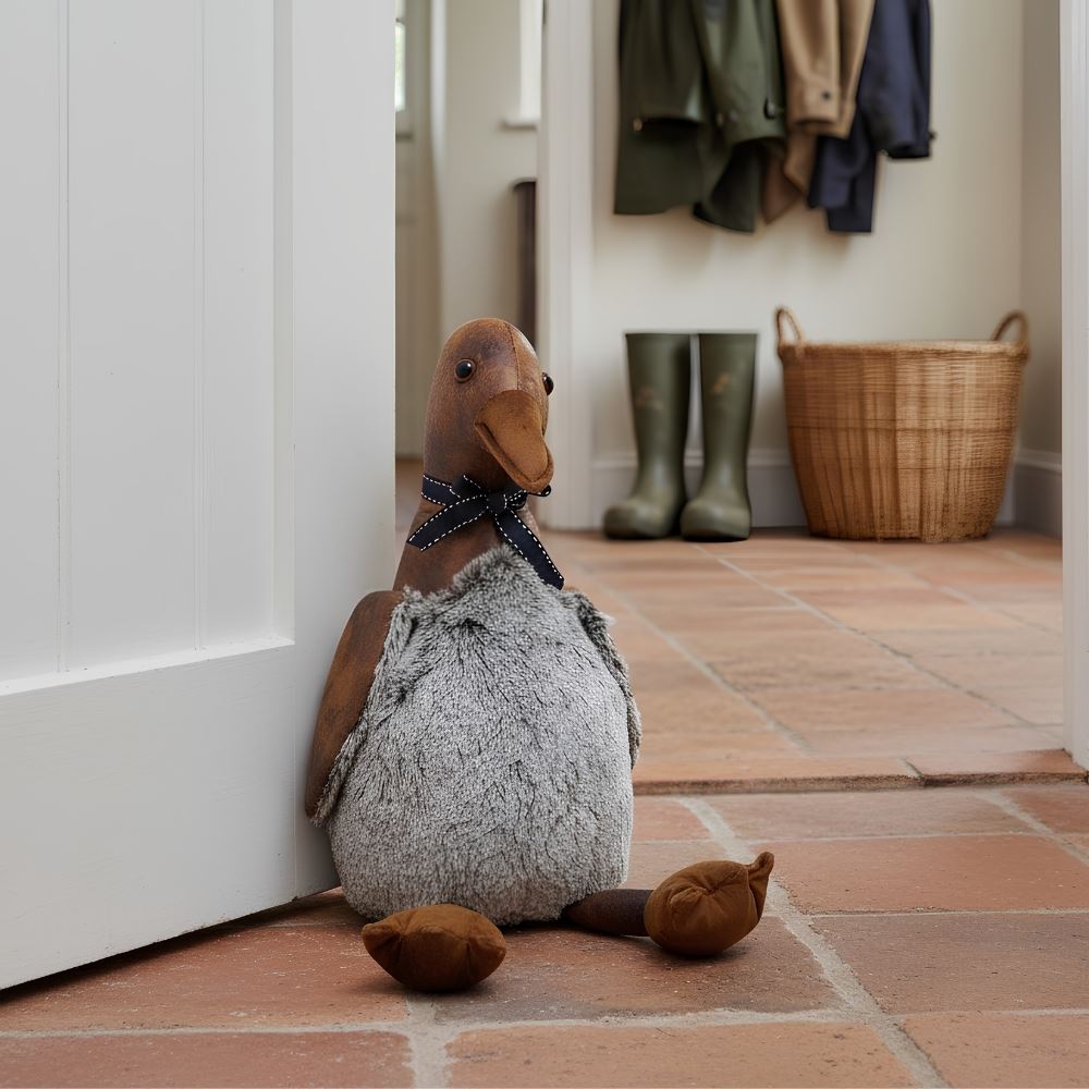 Edgar Duck Door Stop, 32cm Weighted Faux Leather Bird Doorstop - 1.7kg