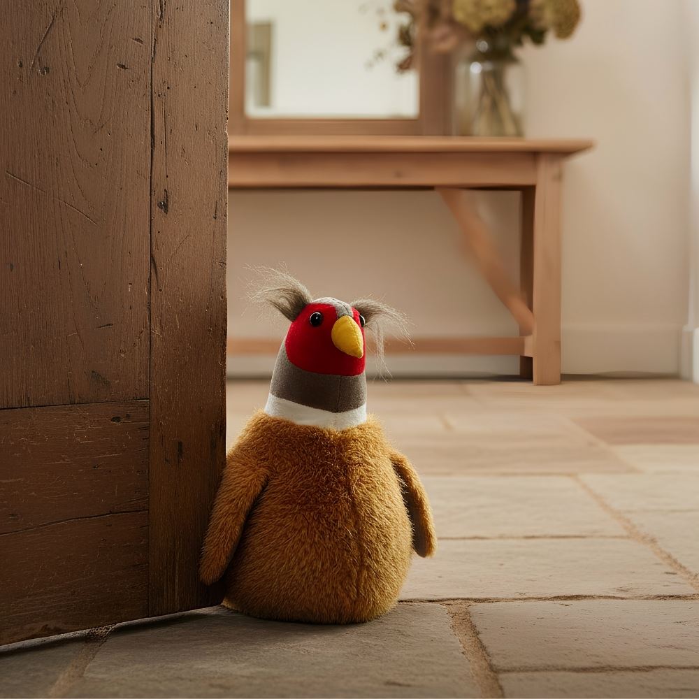 Monty Pheasant Door Stop, 23cm Weighted Faux Fur Bird Doorstop - 1.5kg