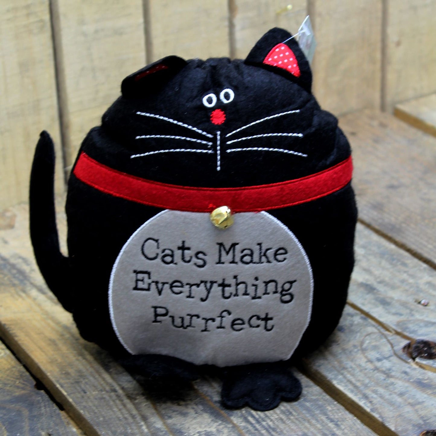 Black Cat Door Stop Felt Fabric ~ Cats Make Everything Purrfect