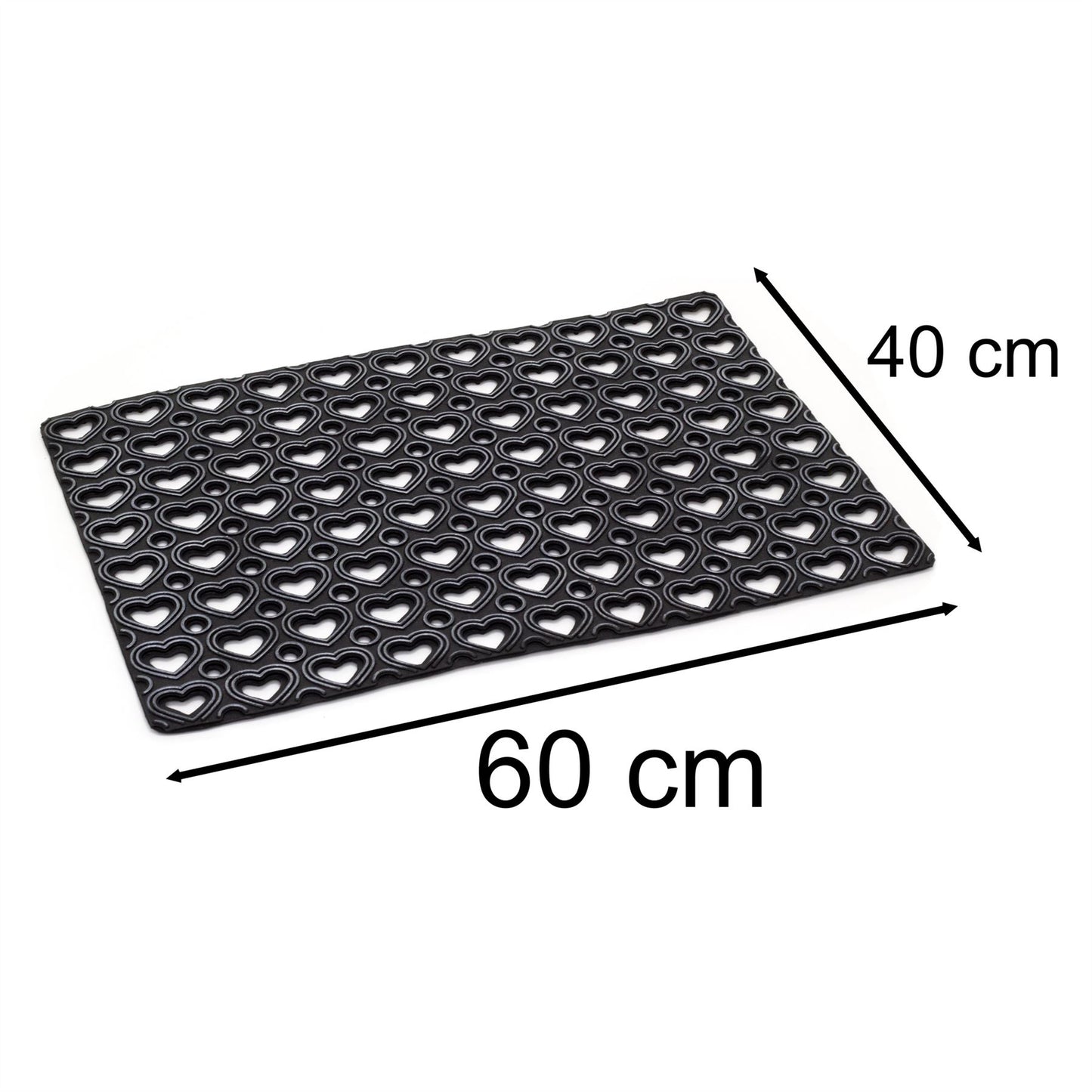 Hearts Rubber Doormat | Outdoor Heavy Duty Non-Slip Scraper Doormat - 40x60cm