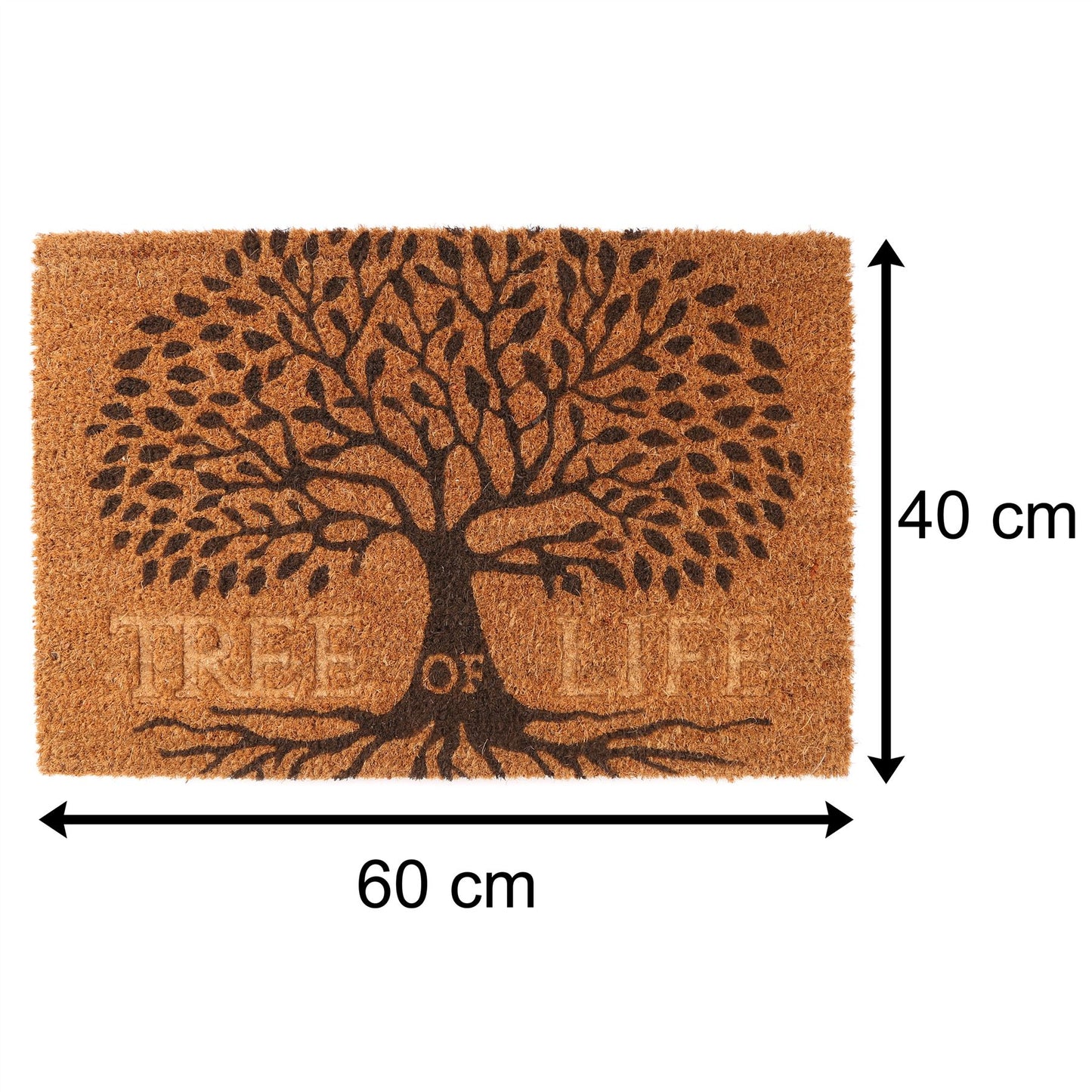 Tree Of Life Doormat | Rectangular 60x40cm Outdoor Coir Door Mat | Non-Slip PVC Backed Natural Coir Doormat