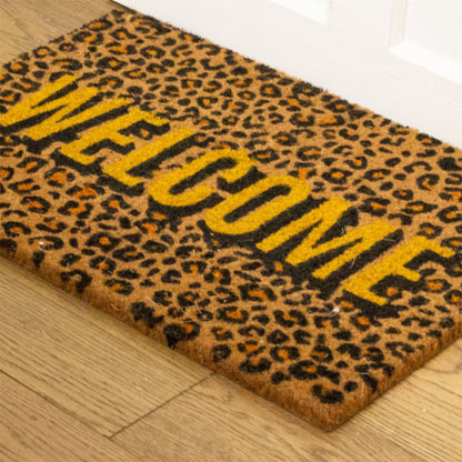 Leopard Print Doormat | Non-slip Pvc Backed Natural Coir Doormat - 60x40cm