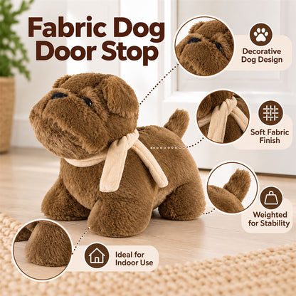 Bulldog Fabric Dog Door Stop, 30cm Weighted Brown Dog Doorstop