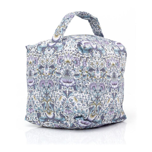 William Morris Lodden Fabric Cube Doorstop | Botanical Blue Floral Door Stop