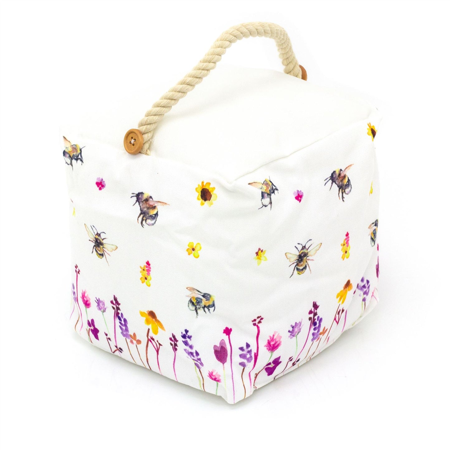 Square Busy Bee Doorstop | Country Life Floral Cube Doorstop With Bee Design