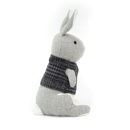 Herringbone Rabbit Door Stop Novelty Fabric Animal Doorstop Hare Door Stopper - Grey